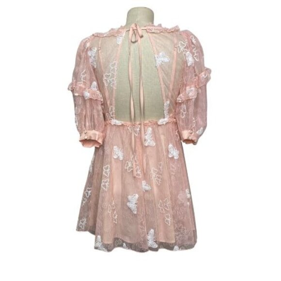 For Love and Lemons Shari Sequin Butterfly Lace Mini Dress Pink Size Small NWT - Picture 9 of 10